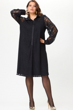 Черное свободное платье из вискозной сетки, стиль на каждый день SOVA 11261 - фото 2