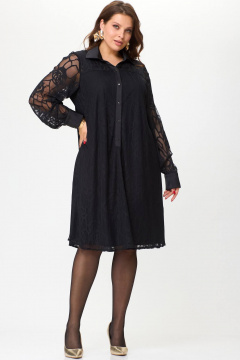 Черное свободное платье из вискозной сетки, стиль на каждый день SOVA 11261 - фото 1