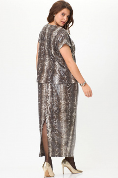 Бежевый костюм из трикотажа с пайетками, юбка и блузон SOVA 11264 - фото 5