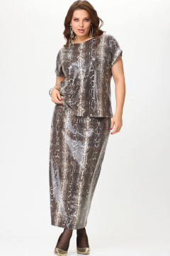 Бежевый костюм из трикотажа с пайетками, юбка и блузон SOVA 11264 - фото 2
