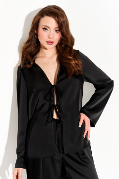Черная рубашка из струящейся ткани с завязками, деловой стиль FOXY FOX 1664 - фото 2