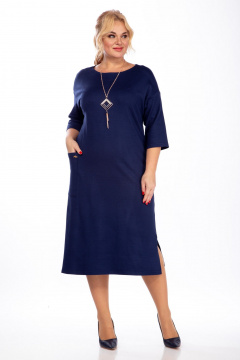 Синее трикотажное платье с разрезом и карманами, комфорт и стиль Michel chic 2080/2 синий - фото 2