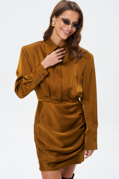 Короткое струящееся платье с застежкой на пуговицы SHAM SHAM 1020 горчичное - фото 2