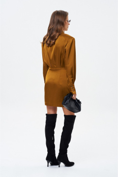 Короткое струящееся платье с застежкой на пуговицы SHAM SHAM 1020 горчичное - фото 5