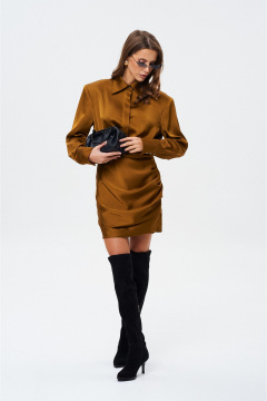 Короткое струящееся платье с застежкой на пуговицы SHAM SHAM 1020 горчичное - фото 3