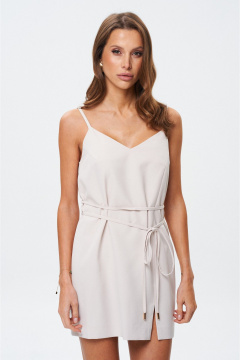Платье короткое приталенное с разрезом и шнурком-завязкой SHAM SHAM 1028 пудра - фото 3