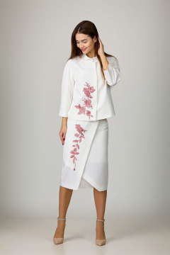 Костюм 2-ка белый с молочным жакетом и юбкой на пуговицах Rosheli 1046/4 молочный - фото 1