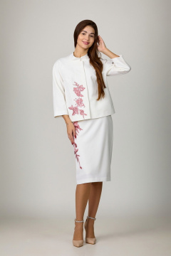 Костюм 2-ка молочный жакет и юбка с застежкой-молнией Rosheli 1046/5 молочный - фото 1