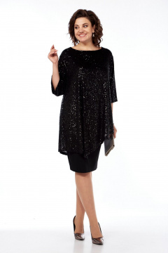 Демисезонный нарядный комплект из пайеток, туники и юбки-карандаша LadisLine 1549 черный - фото 5