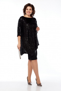 Демисезонный нарядный комплект из пайеток, туники и юбки-карандаша LadisLine 1549 черный - фото 1