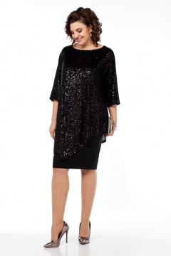 Демисезонный нарядный комплект из пайеток, туники и юбки-карандаша LadisLine 1549 черный - фото 2