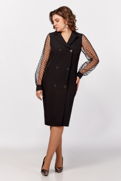 Черное нарядное платье из сетки с имитацией двубортной застёжки Swallow 796 черный - фото 2