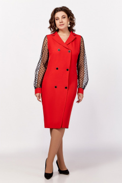 Красное нарядное платье из сетки с двубортной имитацией Swallow 796.1 красный - фото 2