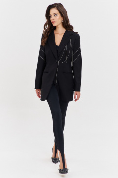 Круглогодичный черный жакет в деловом стиле с цепочками RINKA 1341 черный - фото 5