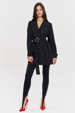 Круглогоднее черное платье свободного кроя с разрезом и поясом RINKA 1345/1 черный - фото 5