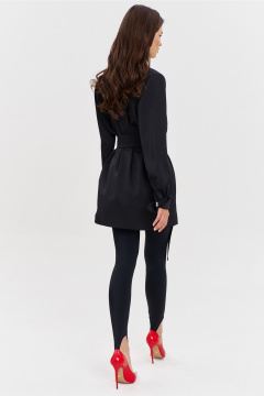 Круглогоднее черное платье свободного кроя с разрезом и поясом RINKA 1345/1 черный - фото 4