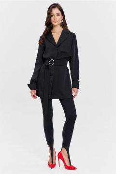 Круглогоднее черное платье свободного кроя с разрезом и поясом RINKA 1345/1 черный - фото 1