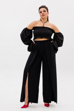 Черные нарядные брюки из вискозы с разрезами Anelli 1442 черный - фото 2