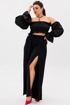 Черные нарядные брюки из вискозы с разрезами Anelli 1442 черный - фото 1