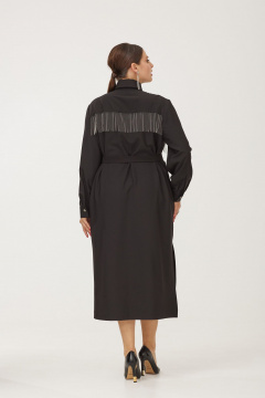 Эффектное нарядное платье-рубашка с накладными карманами и блестящими пуговицами OVERYOU М184 черный - фото 2