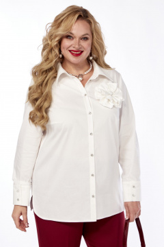 Деловая блузка свободного кроя из хлопка с укороченным рукавом и поясом Элль-стиль 2343а - фото 1