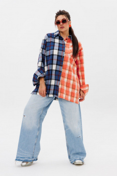 Рубашка оверсайз с спущенной линией плеч и клеткой Anelli 1287 констркутор - фото 2