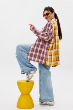 Рубашка оверсайз клетчатая с спущенными плечами Anelli 1287 лего - фото 2