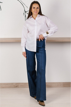 Белая хлопковая рубашка-оверсайз с классическим кроем и спущенной линией плеч MONA STYLE 24063 белый - фото 5