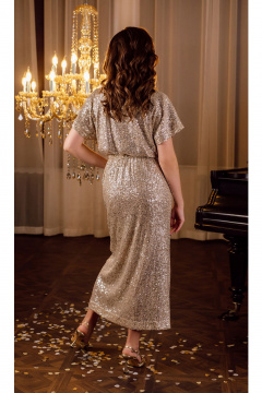 Платье с вырезом V, отрезное по талии с резинкой Jolie 16477 золото - фото 2