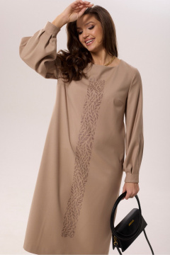 Платье А-силуэта с декоративными складками и печатью MALI 423-085 бежевый - фото 2