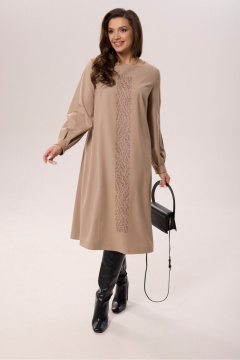 Платье А-силуэта с декоративными складками и печатью MALI 423-085 бежевый - фото 1