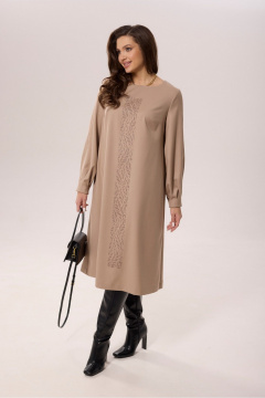 Платье А-силуэта с декоративными складками и печатью MALI 423-085 бежевый - фото 5