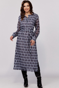 Платье прямого силуэта с длинным рукавом и поясом MALI 424-044   сиреневый - фото 1