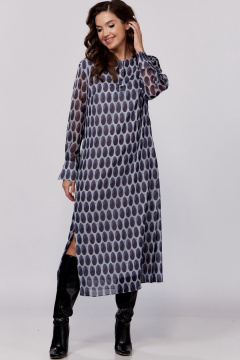 Платье прямого силуэта с длинным рукавом и поясом MALI 424-044   сиреневый - фото 4