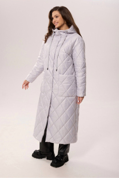 Пальто прямого силуэта с капюшоном из плащёвой ткани MALI 524-051 серый - фото 2