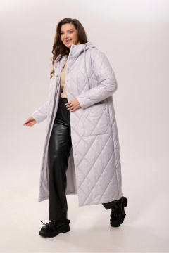 Пальто прямого силуэта с капюшоном из плащёвой ткани MALI 524-051 серый - фото 4
