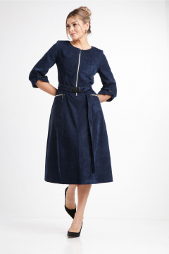 Платье с рельефами и застежкой на молнию из вельвета Rishelie 929 синий - фото 5