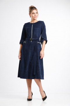 Платье с рельефами и застежкой на молнию из вельвета Rishelie 929 синий - фото 1
