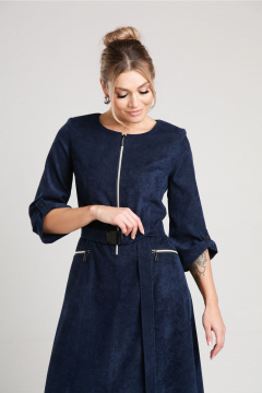 Платье с рельефами и застежкой на молнию из вельвета Rishelie 929 синий - фото 3