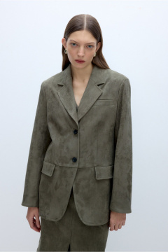 Костюм двойка из искусственной замши жакет и юбка PiRS 5635 хаки - фото 2