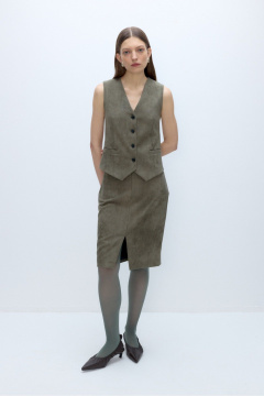 Костюм-тройка из искусственной замши жакет жилет юбка PiRS 5636 хаки - фото 4