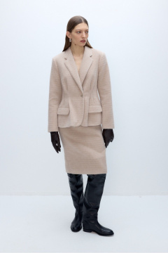 Костюм двойка из текстильной ткани жакет и юбка PiRS 5637 бежевый - фото 4