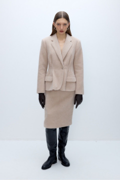 Костюм двойка из текстильной ткани жакет и юбка PiRS 5637 бежевый - фото 1
