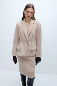 Костюм двойка из текстильной ткани жакет и юбка PiRS 5637 бежевый - фото 2