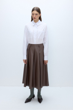 Рубашка и юбка деловой стиль из хлопка и экокожи PiRS 5668 белый+мокко - фото 3
