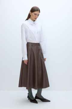 Рубашка и юбка деловой стиль из хлопка и экокожи PiRS 5668 белый+мокко - фото 2