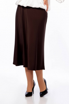 Юбка клеш из атласа полусолнце длина до икры Ольга Стиль С-884 шоколад - фото 5