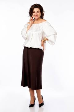 Юбка клеш из атласа полусолнце длина до икры Ольга Стиль С-884 шоколад - фото 3
