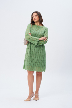 Платье кружевное А-образное с ажурной стойкой Verita 2339 зелень - фото 5