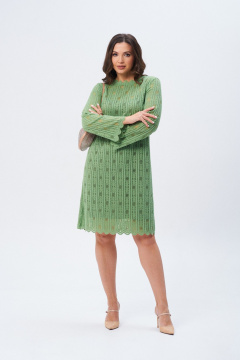 Платье кружевное А-образное с ажурной стойкой Verita 2339 зелень - фото 4